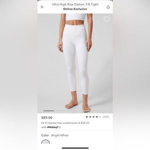 Athleta ultra high rise elation tight 7/8 bright white large